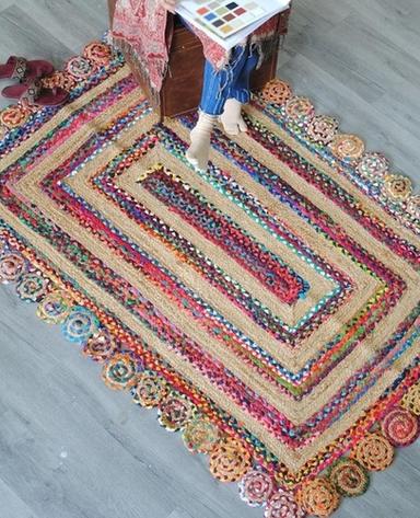 Multicolor Chindi And Natural Jute Rug Design: Modern