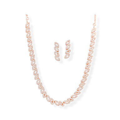 Rose Gold Party Wear Collection American Diamond Brass Necklace