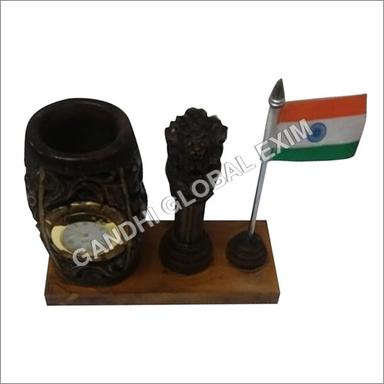 Wooden Pen Stand With Clock
