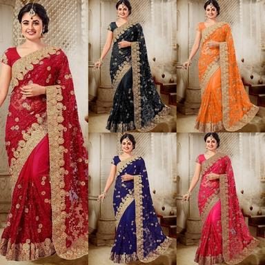 All Exlclusive   Designer Embrodery Women  Net  With Dhupian Silk Saree