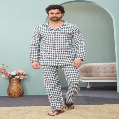 Black Vanusher Checkered Men Night Suit Set