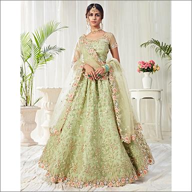 Wedding Wear Semi Stitched Net Lehenga Decoration Material: Beaded Lace
