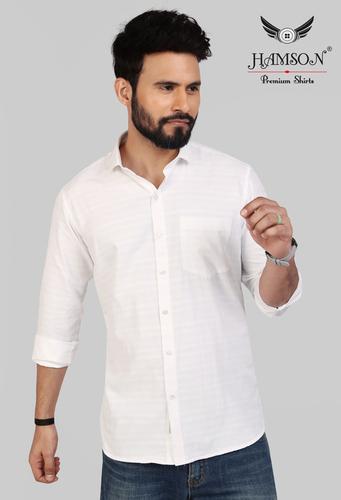 Mens Cotton Blended Stripes Shirts Ace 3 Collar Style: Standard