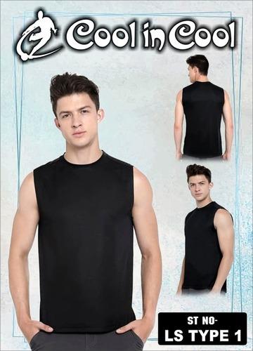 Polyester Mens Black Sleevless T -Shirt