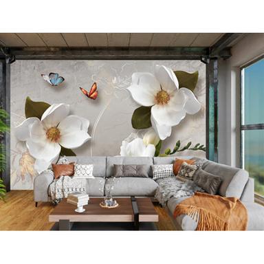 Paper Magnolia Flower Butterfly Wall Wallpaper