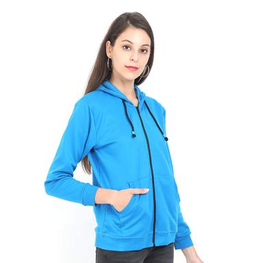 Blue Women Cyan Color Hoodie