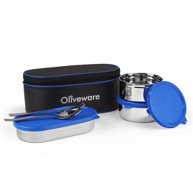 Blue Sophia Lunch Box With Steel Spoon And Fork