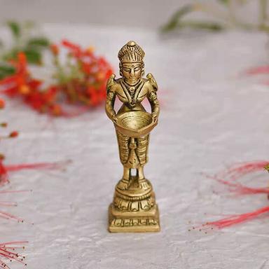 Golden Brass Lady Holding Diya Oil Lamp Stand Statue