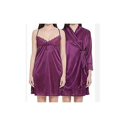 Wine Purple Lace Cut Lounge Wear With Robe at Best Price in Gurugram