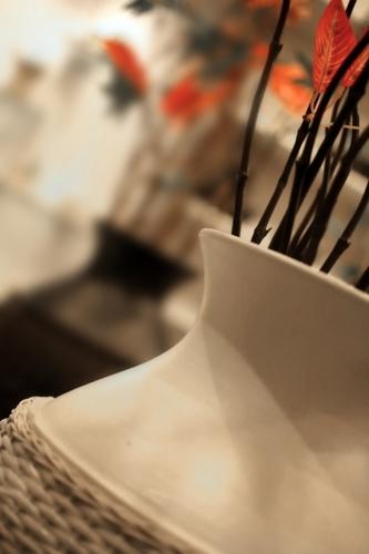 White Terracota Pot with Rattan