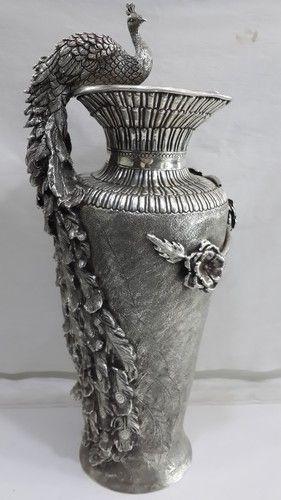 Decorative Handcrafted Silver Peacock Flower Vase