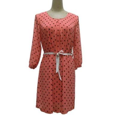 Women Pure Poly Long Sleeve Allover Print Dress