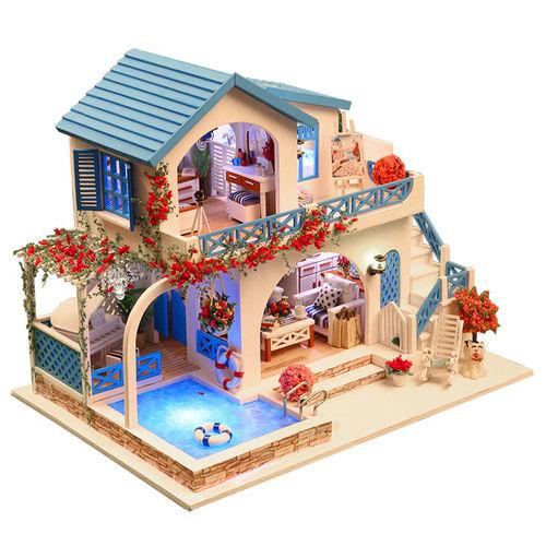 DIY MINI Doll House Miniature DIY Dollhouse With Furnitures Wooden House  Waiting Time Toys For Children Birthday Gift C007