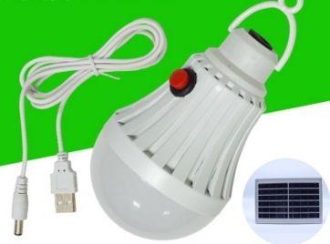 12 W USB Rechargeable LED Bulb Cold White with Solar Panel