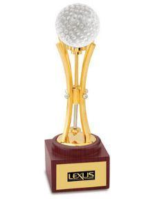 Metal Trophy With Crystal Golf Ball