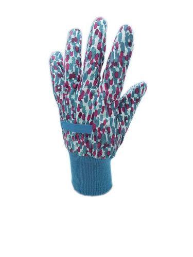 Dark Blue Pvc Jersey Gardening Gloves With Dotted Palm