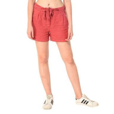 Linen Cherry Red Shorts For Women Gender: Female