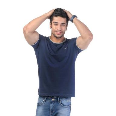 Blue Denim Colour Round Neck Solid T Shirt