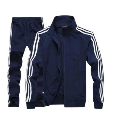 Dry Fit Full Sleeves Long Zipper Blue Color With White Strip Mens Stylish Polyester Track Suit