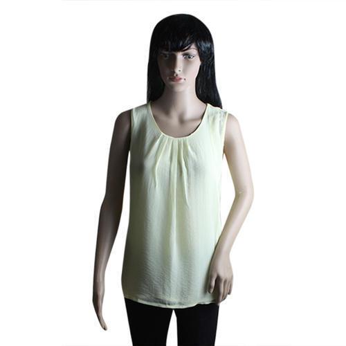 Summer Cream Color Sleeveless Round Neck Regular Fit Casual Wear Ladies  Georgette Plain Top at Best Price in New Delhi