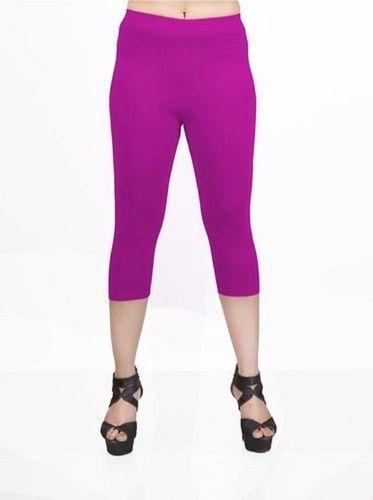 Summer Casual Wear Violet Colour Plain Capri Leggings With