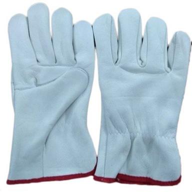 White Industrial Full Finger Reusable Driving Safety Leather Hand Gloves