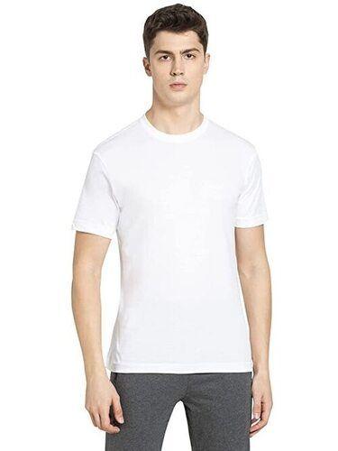 White Casual Wear Slim Fit Half Sleeve Round Neck Plain Cotton T