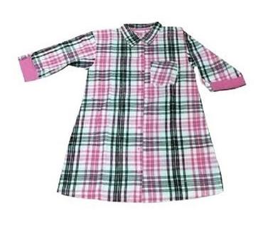 Blue Ladies Round Neck Full Sleeve Pure Cotton Casual Wear Checked Shirt
