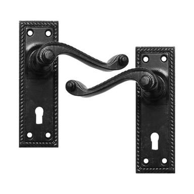Black 98X18X65Mm Paint Coated Wrought Iron Door Handle With Plate