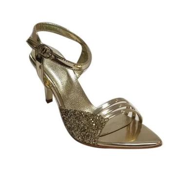 Golden Slip On High Heel Hard Bottom And Faux Leather Party Wear Sandal