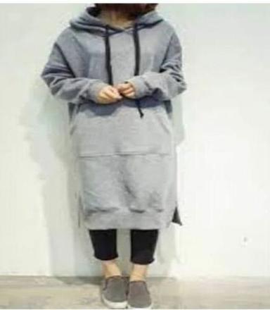 Gray Full Sleeves Casual Wear Long Womens Hoodie