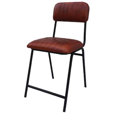 Mid Back Brown Leather Chair With Metal Frame No Assembly Required