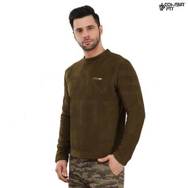Olive Green Mens Full Sleeves Round Neck Fleece Pullovers
