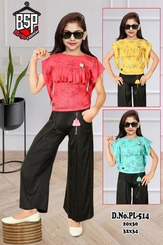 Casual Wear Multi-Color Kids Top Palazzo Set