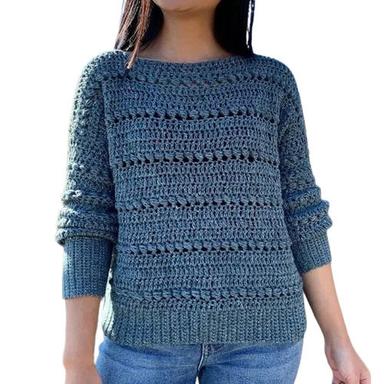 Wool Full Sleeves Winter Blue Crochet Sweaters