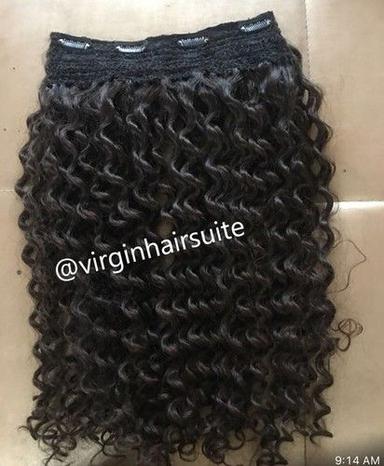 Black Brown Human Hair Curly Clip In Extensions