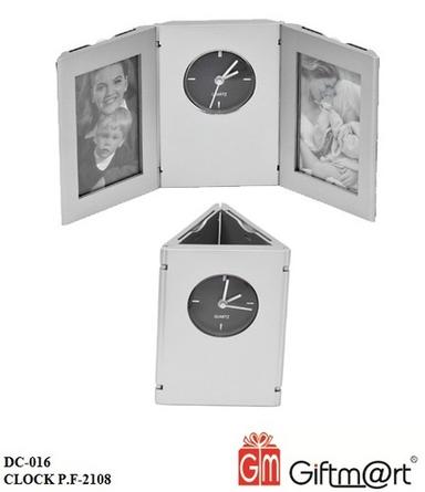 Gray Photo Frame Clock With Pen Stand