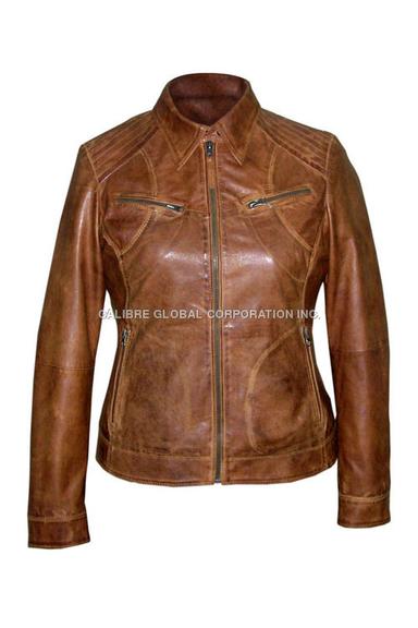 Spring Women Brown Leather Jacket