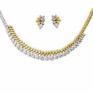 Two tone Gold Diamond Necklace in Pressure Setting