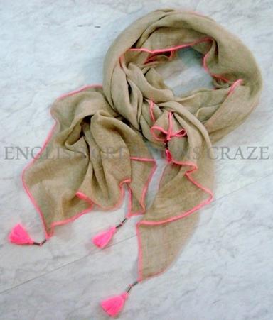 Beige Bulk Cotton Solid Color Scarf With Tassels