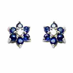 indian white gold tops earrings studded with sapphire and diamond in flower shape