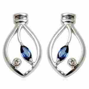 leaf gold earring in sapphire and diamond, marquise sapphire earrings