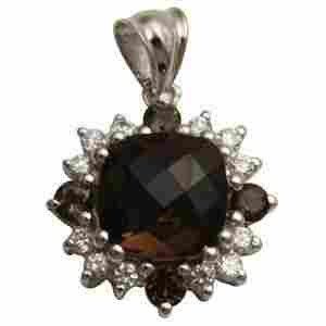 cubic zirconia pendant with smoky as center stone in cushion shaped in 925 sterling silver