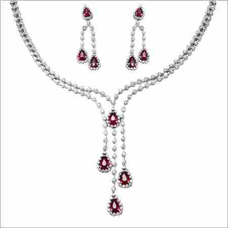 Hanging Diamond White Gold Ruby Necklace