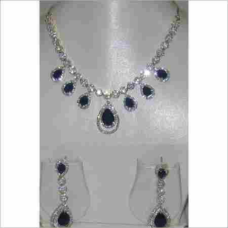 White American Diamond Sapphire Necklace Set
