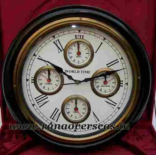 World Time Wall hanging Wooden Clock in 16 Inches 5 Times.