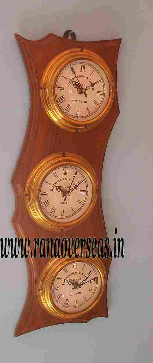 World Time Wall hanging Wooden Clock in 14 Inches 3 Times.