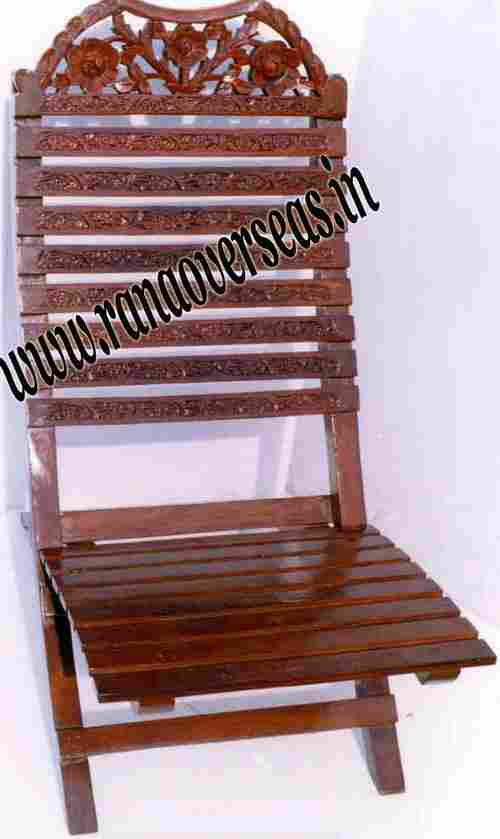 Wooden Hand Carved Folding Relaxing Chair.