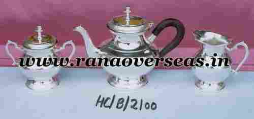 Silver Plated Tea Set with Sugar Pot, Milk Pot and Spoon 