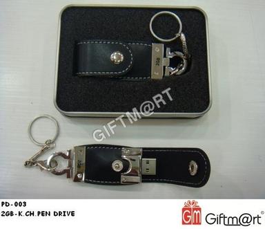 Black And Silver Leather Keychain Pen Drive